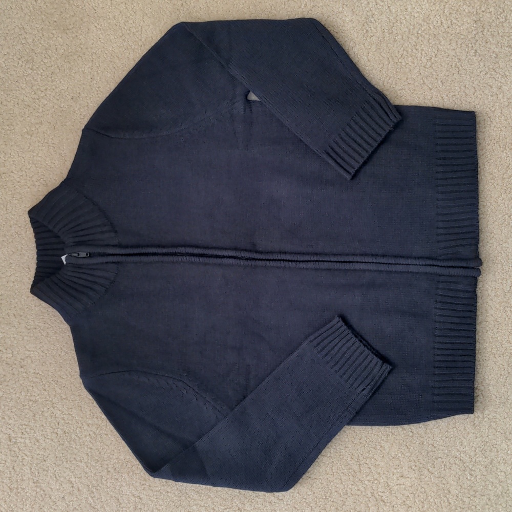 Boys Navy Zip Up Sweater (Size L 10-12)